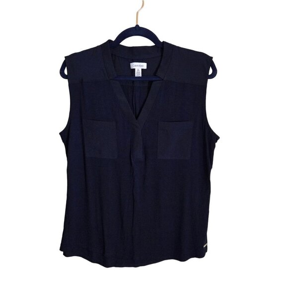 Calvin Klein Navy Sleeveless Blouse Jersey Knit Size M - Picture 1 of 4